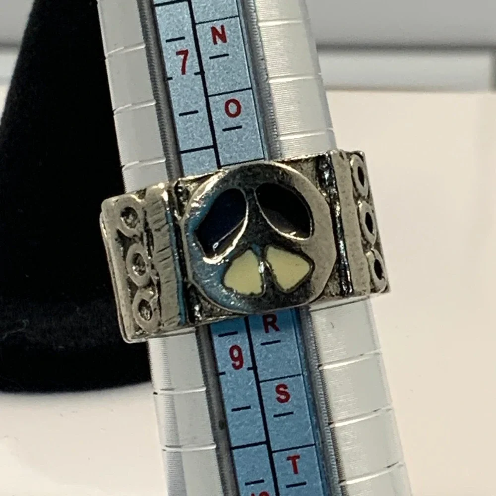 Vintage Taxco Style‎ Peace Sign Biker Ring Silver Size 8.5
